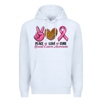 White Peace Love Cure Breast Cancer Premium Hoodie - RanaPortraitStore