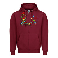 Burgundy autism awareness Zipper Hoodie - MaliasSmallBusiness