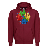 Burgundy autism puzzles Zipper Hoodie - MaliasSmallBusiness