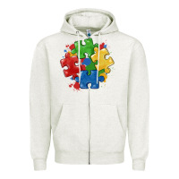 Oatmeal Heather autism puzzles Zipper Hoodie - MaliasSmallBusiness