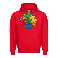 Red autism puzzles Zipper Hoodie - MaliasSmallBusiness