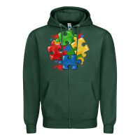 Sports Green autism puzzles Zipper Hoodie - MaliasSmallBusiness