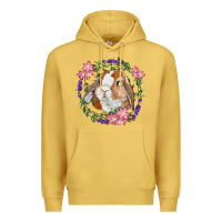 Antique Gold Bunny Face With Floral Wreath Premium Hoodie - RanaPortraitStore