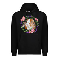 Black Bunny Face With Floral Wreath Premium Hoodie - RanaPortraitStore