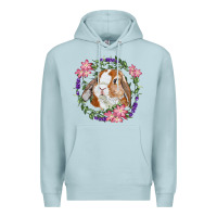 Blue Mist Bunny Face With Floral Wreath Premium Hoodie - RanaPortraitStore