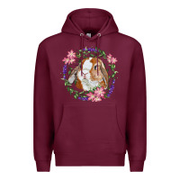 Burgundy Bunny Face With Floral Wreath Premium Hoodie - RanaPortraitStore
