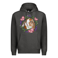 Charcoal Heather Bunny Face With Floral Wreath Premium Hoodie - RanaPortraitStore
