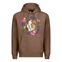 Chestnut Bunny Face With Floral Wreath Premium Hoodie - RanaPortraitStore