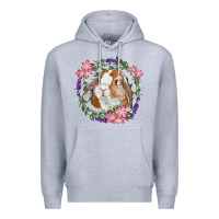 Heather Grey Bunny Face With Floral Wreath Premium Hoodie - RanaPortraitStore