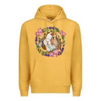Mustard Bunny Face With Floral Wreath Premium Hoodie - RanaPortraitStore
