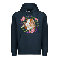 Navy Bunny Face With Floral Wreath Premium Hoodie - RanaPortraitStore