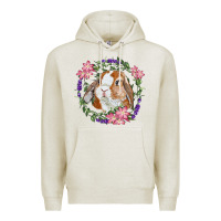 Oatmeal Heather Bunny Face With Floral Wreath Premium Hoodie - RanaPortraitStore