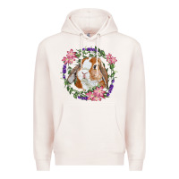 Pale Pink Bunny Face With Floral Wreath Premium Hoodie - RanaPortraitStore