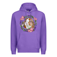 Purple Bunny Face With Floral Wreath Premium Hoodie - RanaPortraitStore