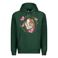 Sports Green Bunny Face With Floral Wreath Premium Hoodie - RanaPortraitStore