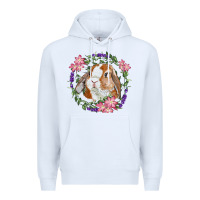 White Bunny Face With Floral Wreath Premium Hoodie - RanaPortraitStore