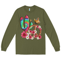 Army Green cactus peace sign flowers and butterflys Long Sleeve Tee - Artiststas