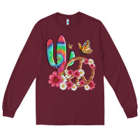 Burgundy cactus peace sign flowers and butterflys Long Sleeve Tee - Artiststas