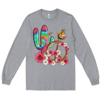 Heather Grey cactus peace sign flowers and butterflys Long Sleeve Tee - Artiststas