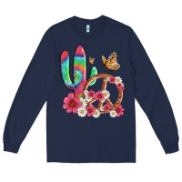 Navy cactus peace sign flowers and butterflys Long Sleeve Tee - Artiststas
