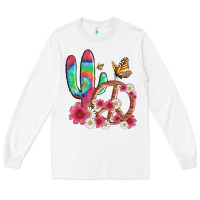 White cactus peace sign flowers and butterflys Long Sleeve Tee - Artiststas