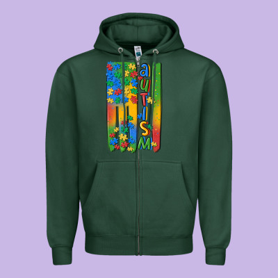 Autism American Flag Zipper Hoodie Designed By Maliassmallbusiness