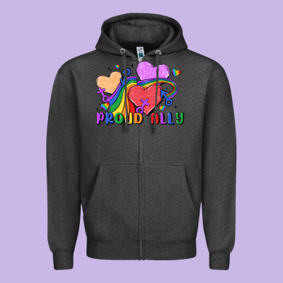 Proud Ally Zipper Hoodie Designed By Maliassmallbusiness