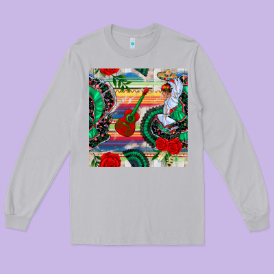 Flamenco Dancer Seamless Pattern Long Sleeve Tee Designed By Bundleandbundleshop