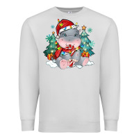 Dove Grey cute christmas hippopotamus Premium Sweatshirt - MaliasSmallBusiness