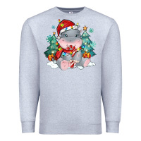 Heather Grey cute christmas hippopotamus Premium Sweatshirt - MaliasSmallBusiness