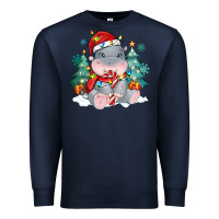 Navy cute christmas hippopotamus Premium Sweatshirt - MaliasSmallBusiness