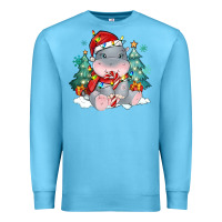 Ocean Blue cute christmas hippopotamus Premium Sweatshirt - MaliasSmallBusiness