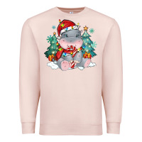 Pale Pink cute christmas hippopotamus Premium Sweatshirt - MaliasSmallBusiness