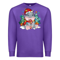 Purple cute christmas hippopotamus Premium Sweatshirt - MaliasSmallBusiness