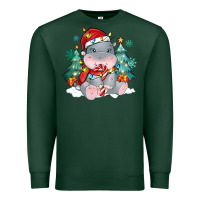 Sports Green cute christmas hippopotamus Premium Sweatshirt - MaliasSmallBusiness