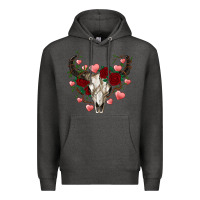 Charcoal Heather valentines bull skull Premium Hoodie - RanaPortraitStore