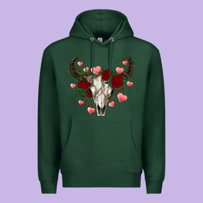 Valentines Bull Skull Premium Hoodie Designed By Ranaportraitstore