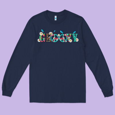 Groovy With Peace  Sign Flowers Long Sleeve Tee Designed By Artiststas