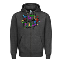 Charcoal Heather autism teacher pencil Zipper Hoodie - MaliasSmallBusiness