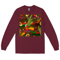 Burgundy mexican food seamless pattern Long Sleeve Tee - BundleAndBundleShop