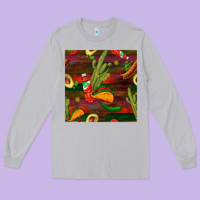 Mexican Food Seamless Pattern Long Sleeve Tee Designed By Bundleandbundleshop