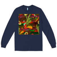 Navy mexican food seamless pattern Long Sleeve Tee - BundleAndBundleShop