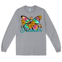 Heather Grey dreamer with Butterfly and sunflowers Long Sleeve Tee - Artiststas