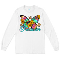 White dreamer with Butterfly and sunflowers Long Sleeve Tee - Artiststas