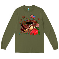 Army Green donut strawberry and usa flag Long Sleeve Tee - AdoDesignShop