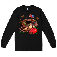 Black donut strawberry and usa flag Long Sleeve Tee - AdoDesignShop