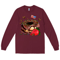 Burgundy donut strawberry and usa flag Long Sleeve Tee - AdoDesignShop