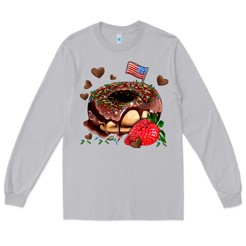 Donut Strawberry And Usa Flag Long Sleeve Tee by AdoDesignShop | Teevron