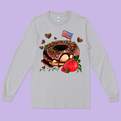 Donut Strawberry And Usa Flag Long Sleeve Tee Designed By Adodesignshop