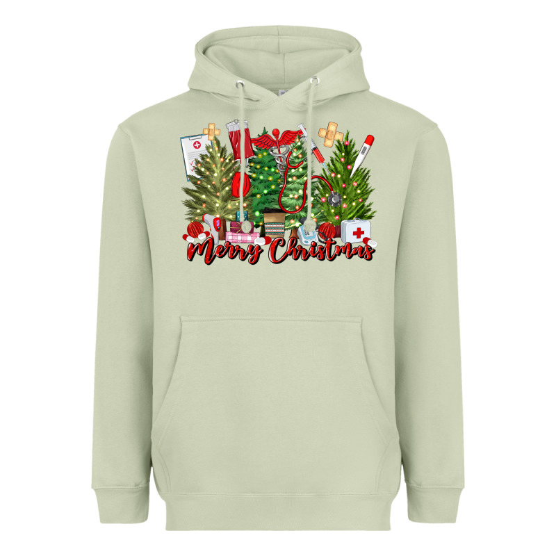 Merry Christmas Nurse Trees Heavyweight Hoodie by MaliasSmallBusiness | Teevron
